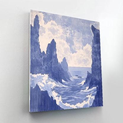 Hokusai Inspired Storm Over Ocean Cliffs paint by number