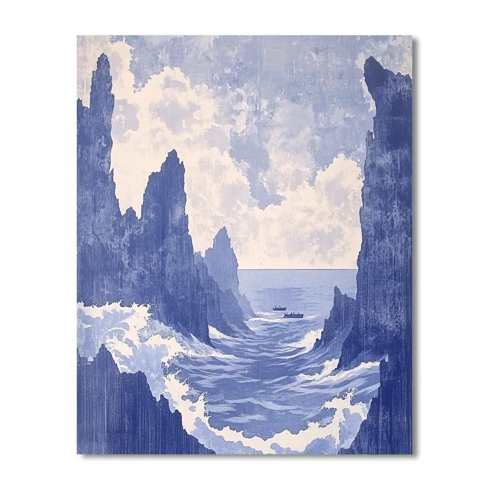 Hokusai Inspired Storm Over Ocean Cliffs paint by number