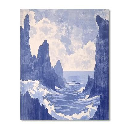 Hokusai Inspired Storm Over Ocean Cliffs paint by number