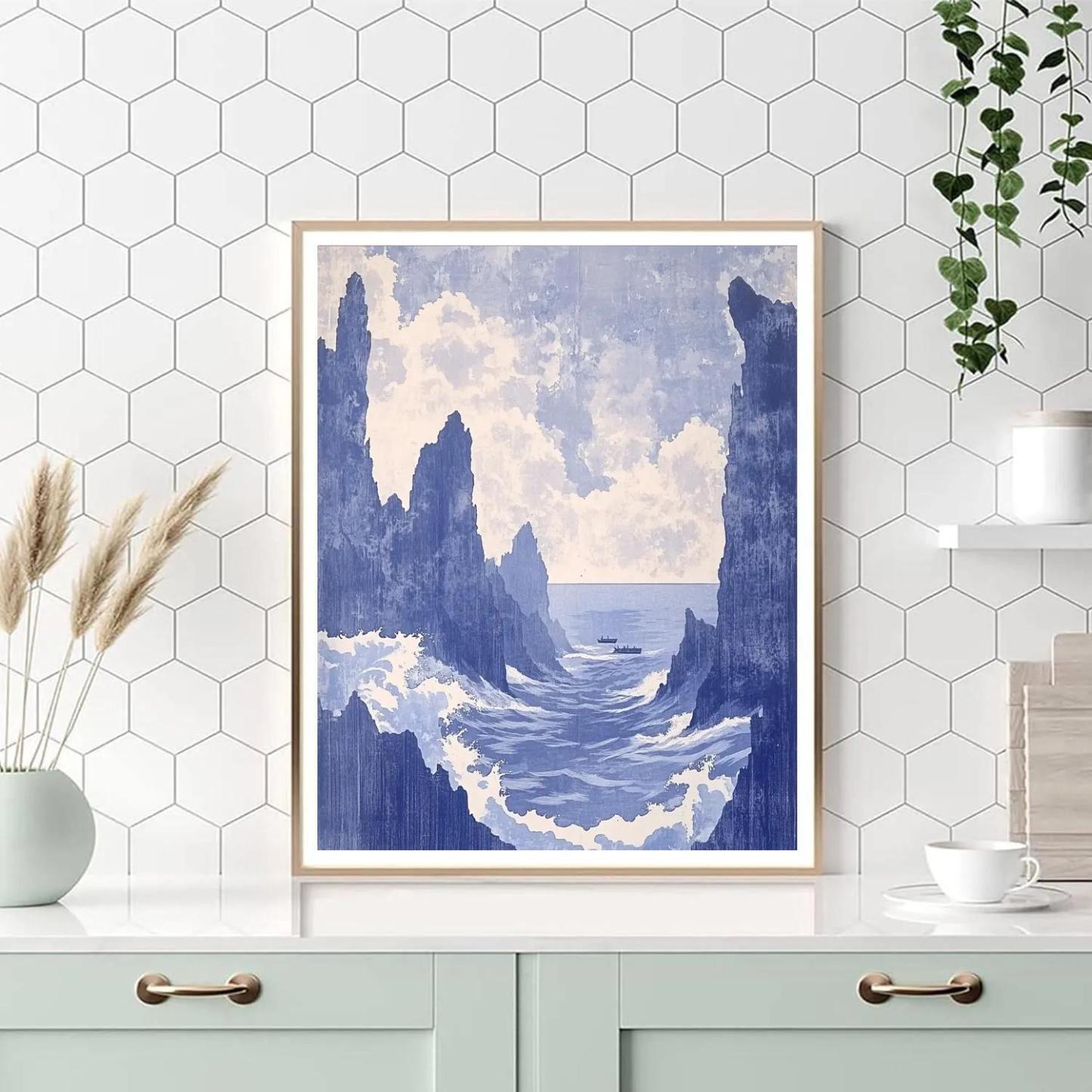 Hokusai Inspired Storm Over Ocean Cliffs paint by number