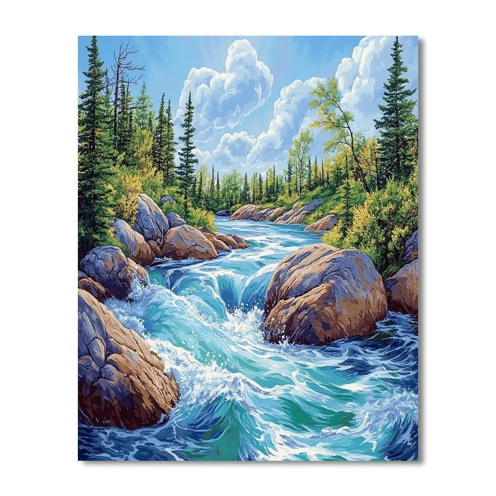 Franklin Carmichael Inspired Spring Meltwater Rapids And Birch Ridge paint by number