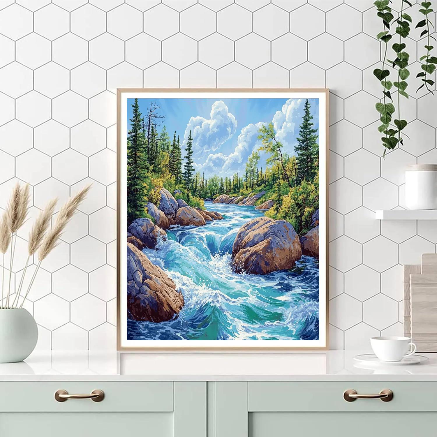 Franklin Carmichael Inspired Spring Meltwater Rapids And Birch Ridge paint by number