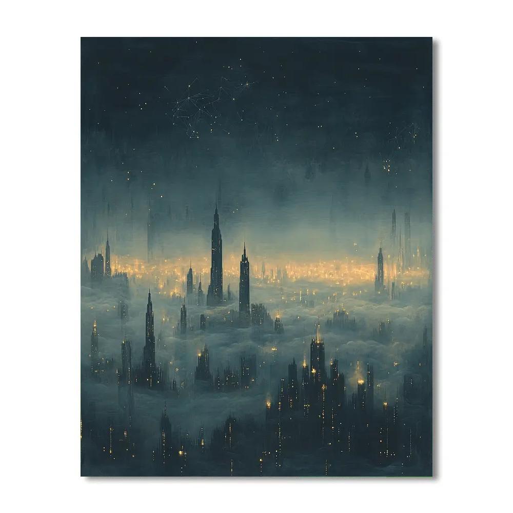Leonardo Da Vinci Inspired Citylights As Luminous Haze Paint by numbers kits