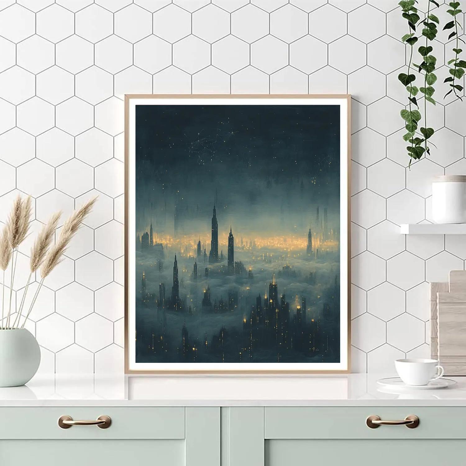 Leonardo Da Vinci Inspired Citylights As Luminous Haze Paint by numbers kits