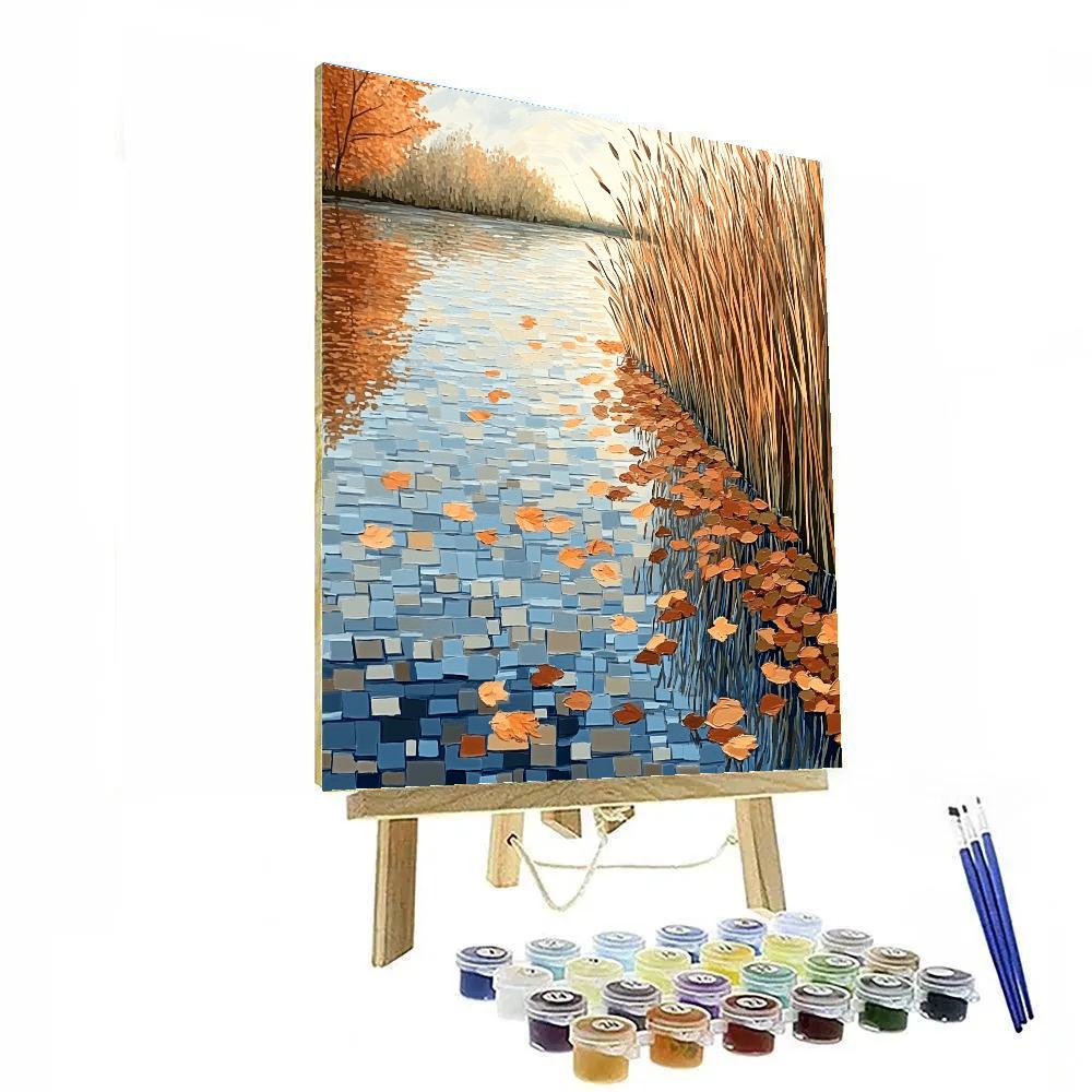 Claude Monet Inspired Autumn Pond With Copper Reed Reflections Paint by numbers kits