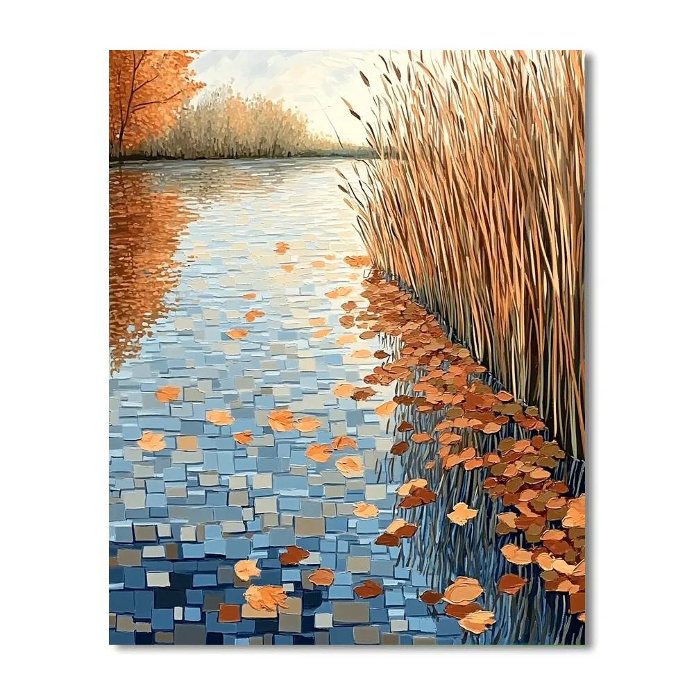 Claude Monet Inspired Autumn Pond With Copper Reed Reflections Paint by numbers kits