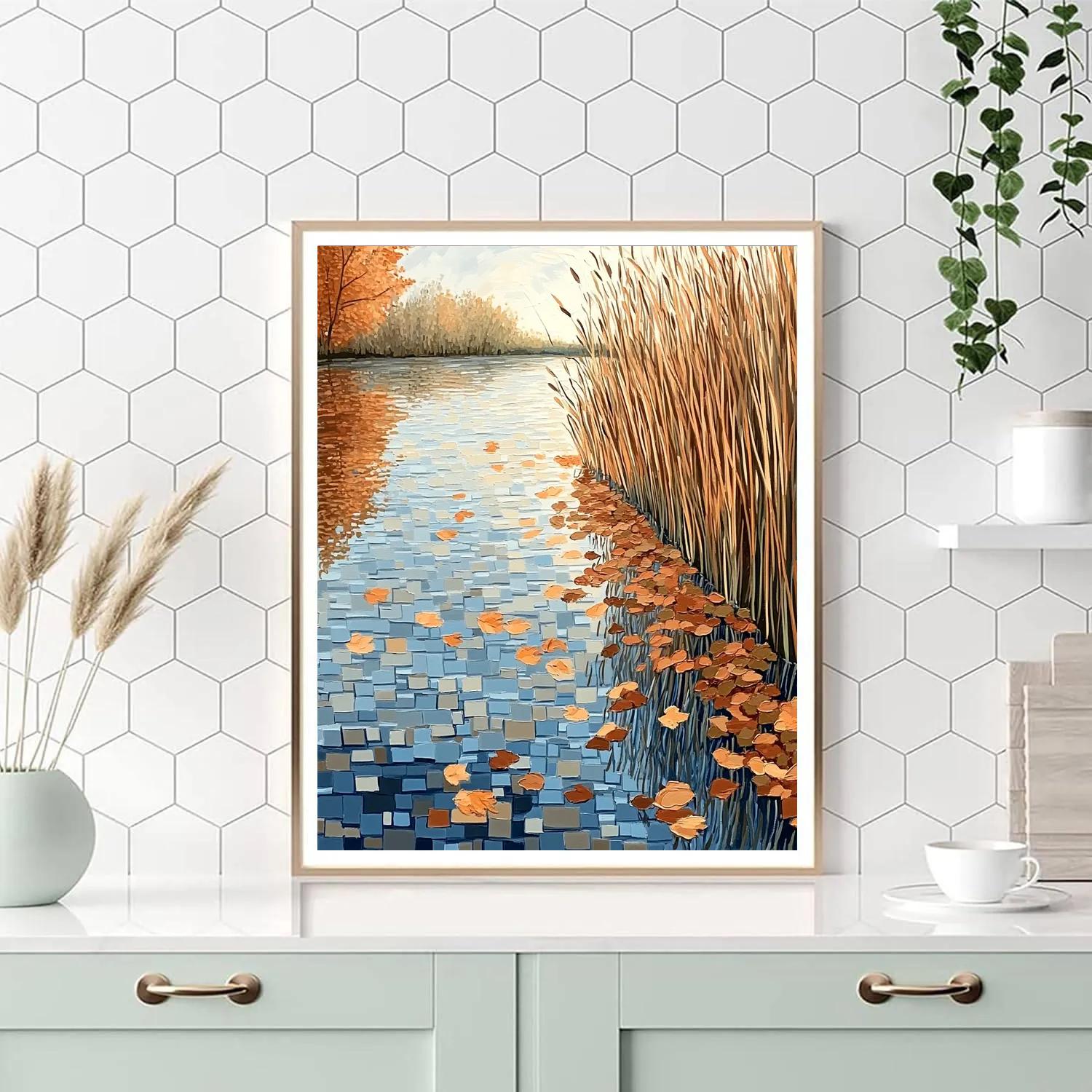 Claude Monet Inspired Autumn Pond With Copper Reed Reflections Paint by numbers kits