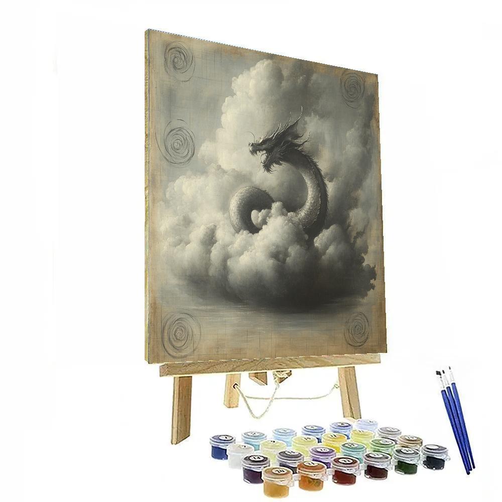 Leonardo Da Vinci Inspired Mythic Dragon As Storm Cloud paint by number