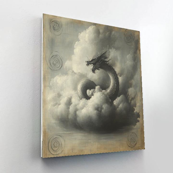 Leonardo Da Vinci Inspired Mythic Dragon As Storm Cloud paint by number