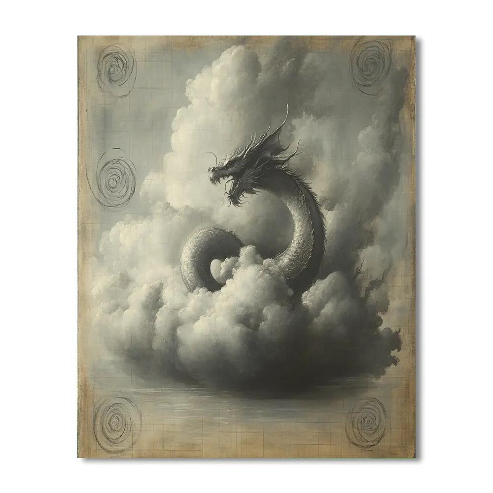 Leonardo Da Vinci Inspired Mythic Dragon As Storm Cloud paint by number