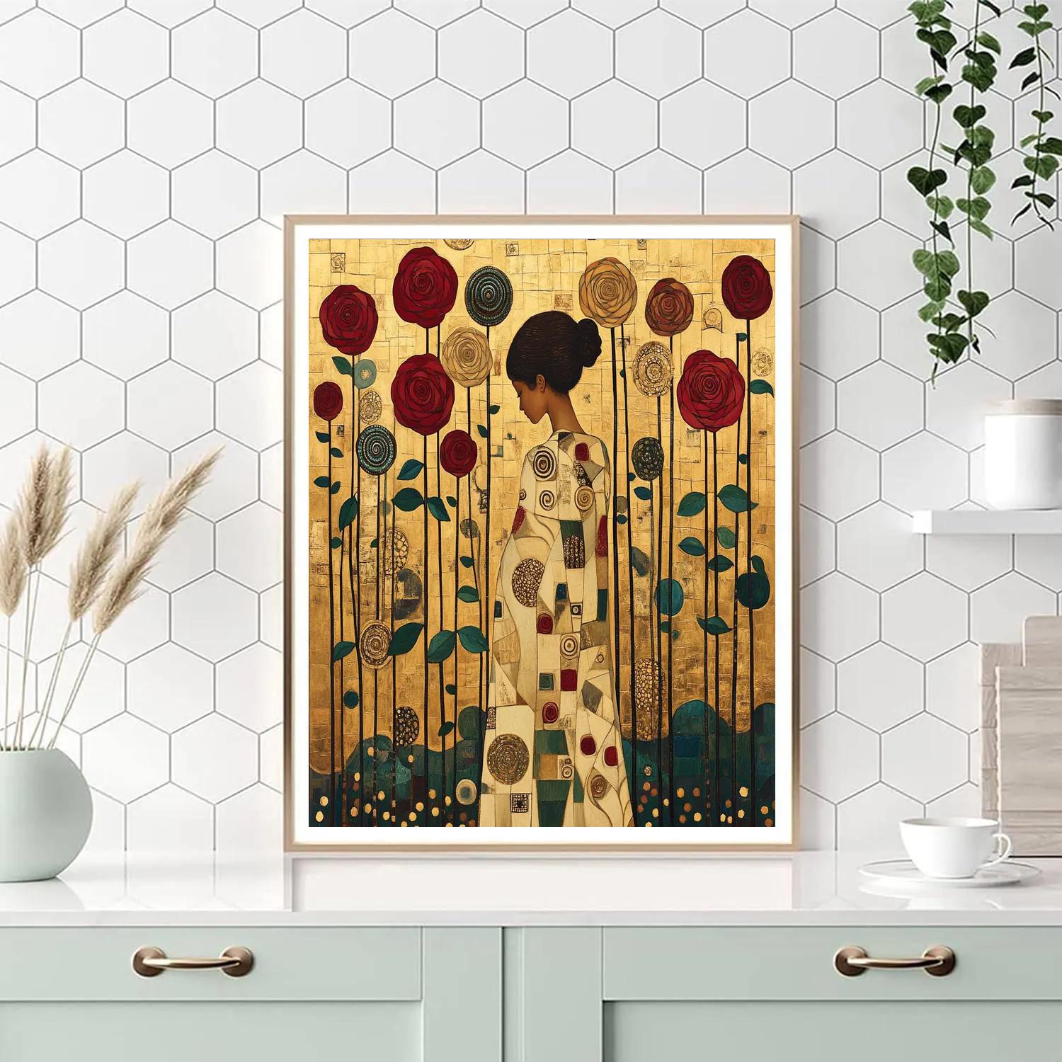 Gustav Klimt Inspired Golden Rose Garden Numbered painting kits