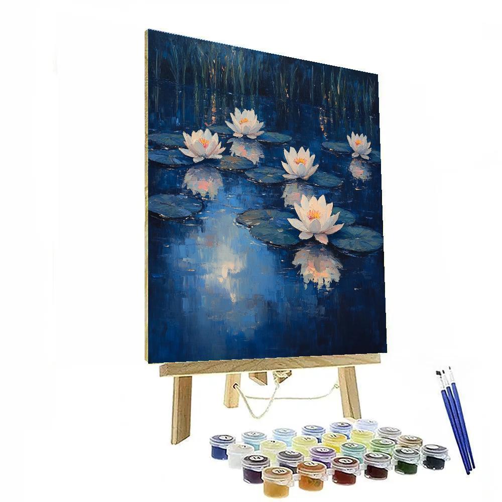 Claude Monet Inspired Twilight Water Garden In Indigo Calm Painting by numbers kit