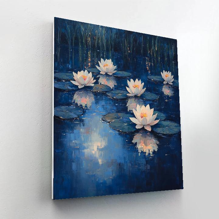 Claude Monet Inspired Twilight Water Garden In Indigo Calm Painting by numbers kit