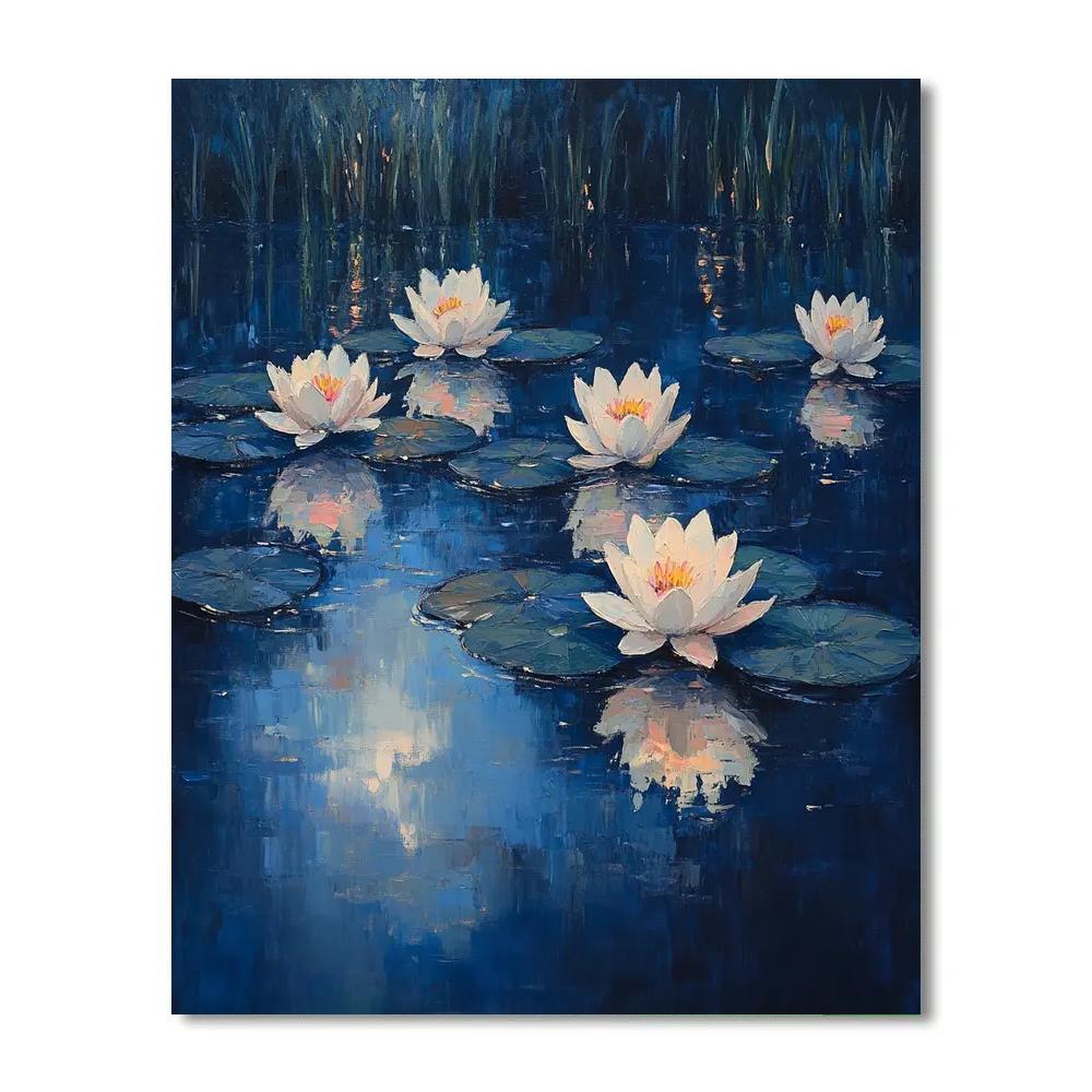 Claude Monet Inspired Twilight Water Garden In Indigo Calm Painting by numbers kit