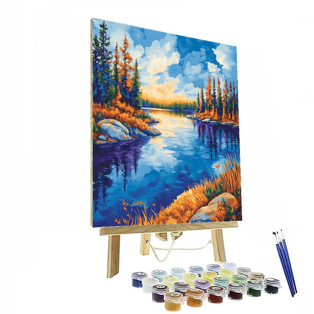 J. E. H. MacDonald Inspired Northern Lake With Loon Sky Reflections paint by color