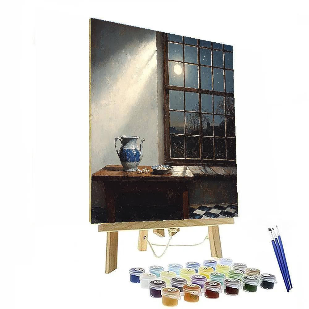 Johannes Vermeer Inspired Moonlit Delft Window And Pearl Still Life paint by numbers