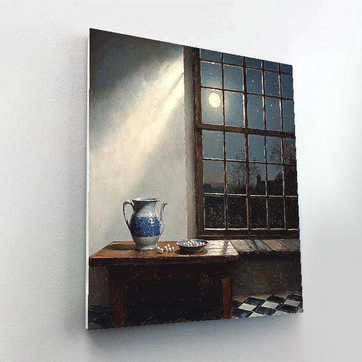 Johannes Vermeer Inspired Moonlit Delft Window And Pearl Still Life paint by numbers