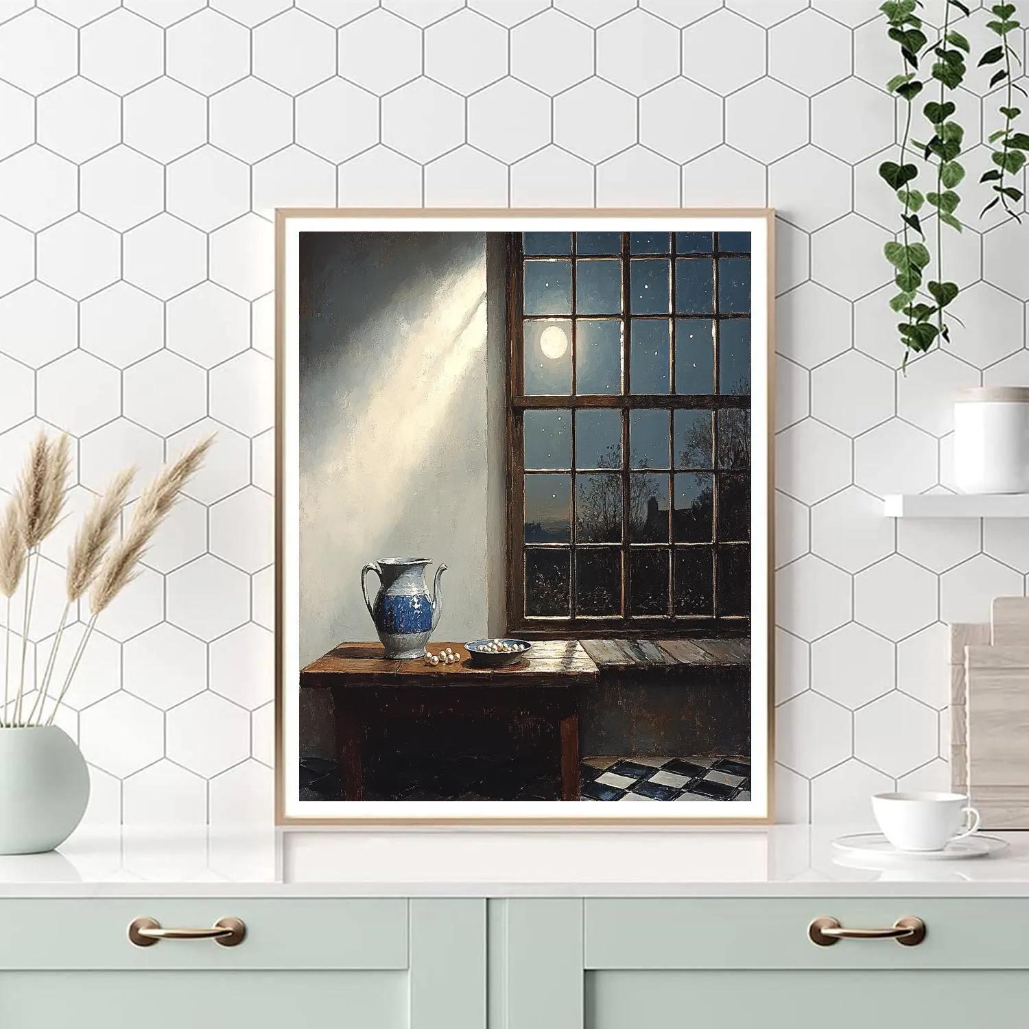 Johannes Vermeer Inspired Moonlit Delft Window And Pearl Still Life paint by numbers