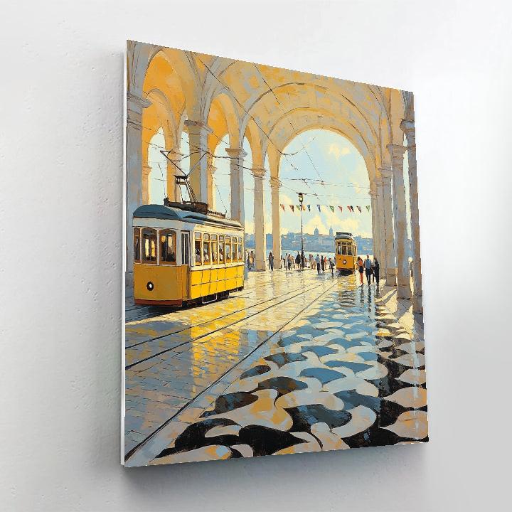 Pastel Trams And Tiles At Praca Do Comercio Lisbon Portugal DIY paint by numbers