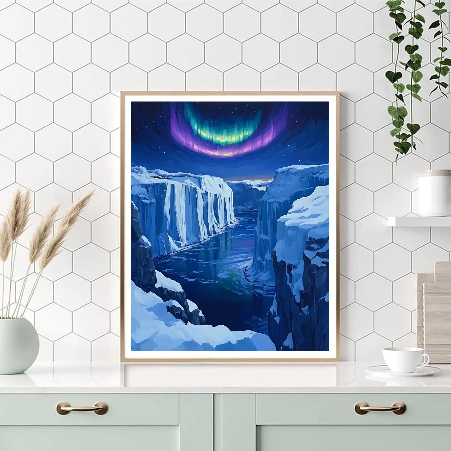 Lawren Harris Inspired Aurora Crown Over Silent Fjord Paint by numbers art