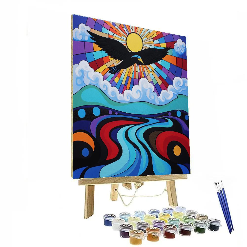 Norval Morrisseau Inspired Thunderbird And River Of Sky Fire paint by color