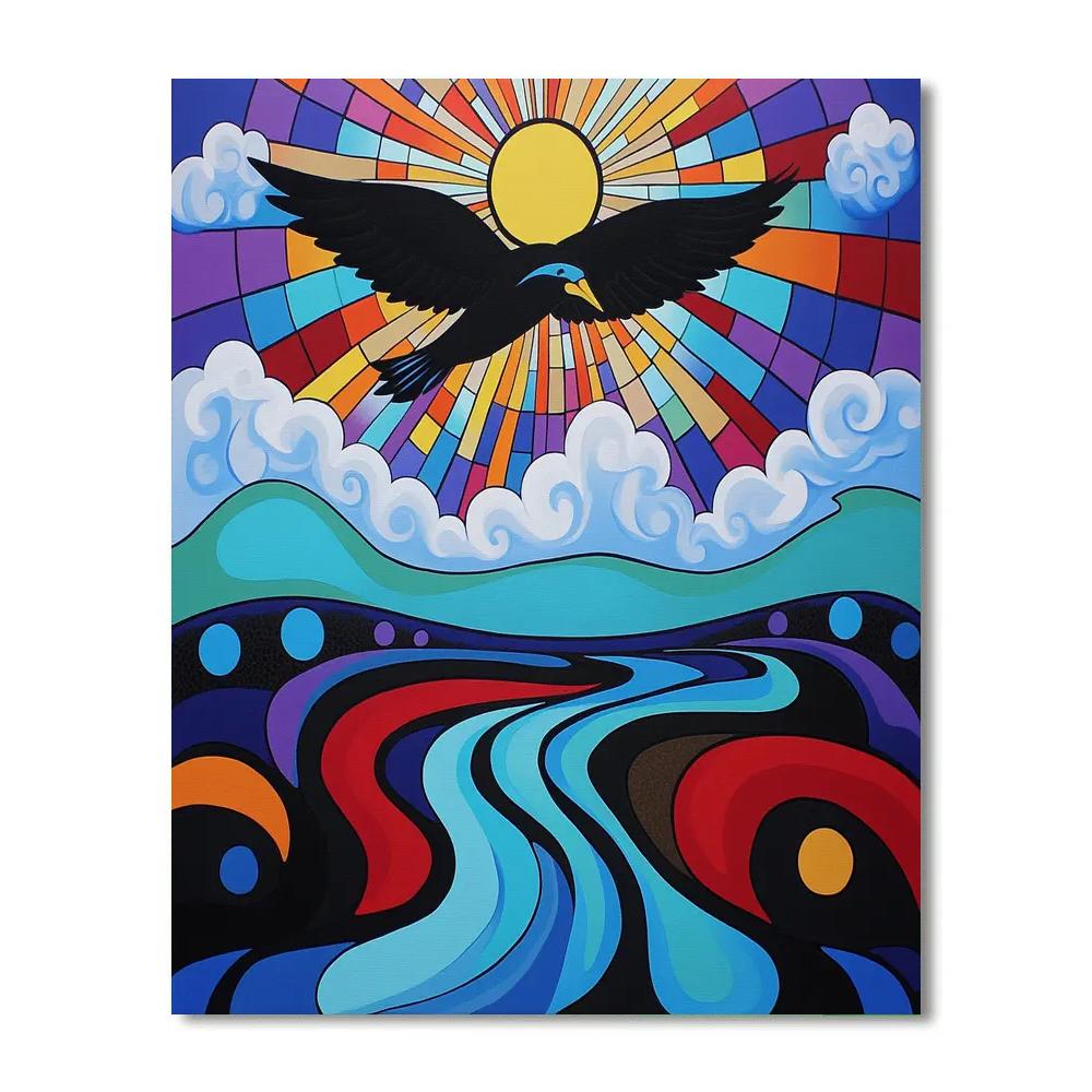 Norval Morrisseau Inspired Thunderbird And River Of Sky Fire paint by color