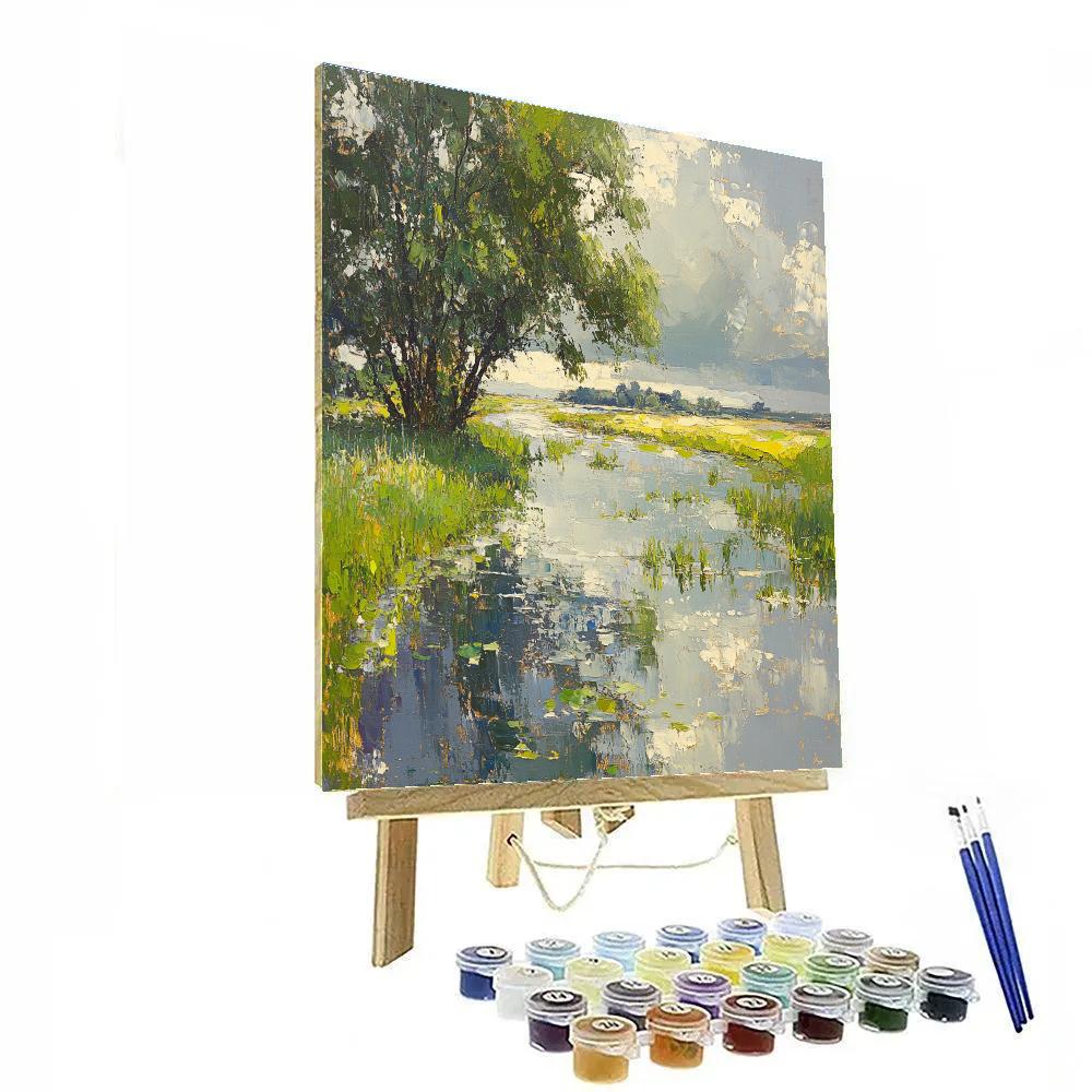 Claude Monet Inspired Rain Washed Riverbank With Emerald Afterstorm Light Painting by numbers kit