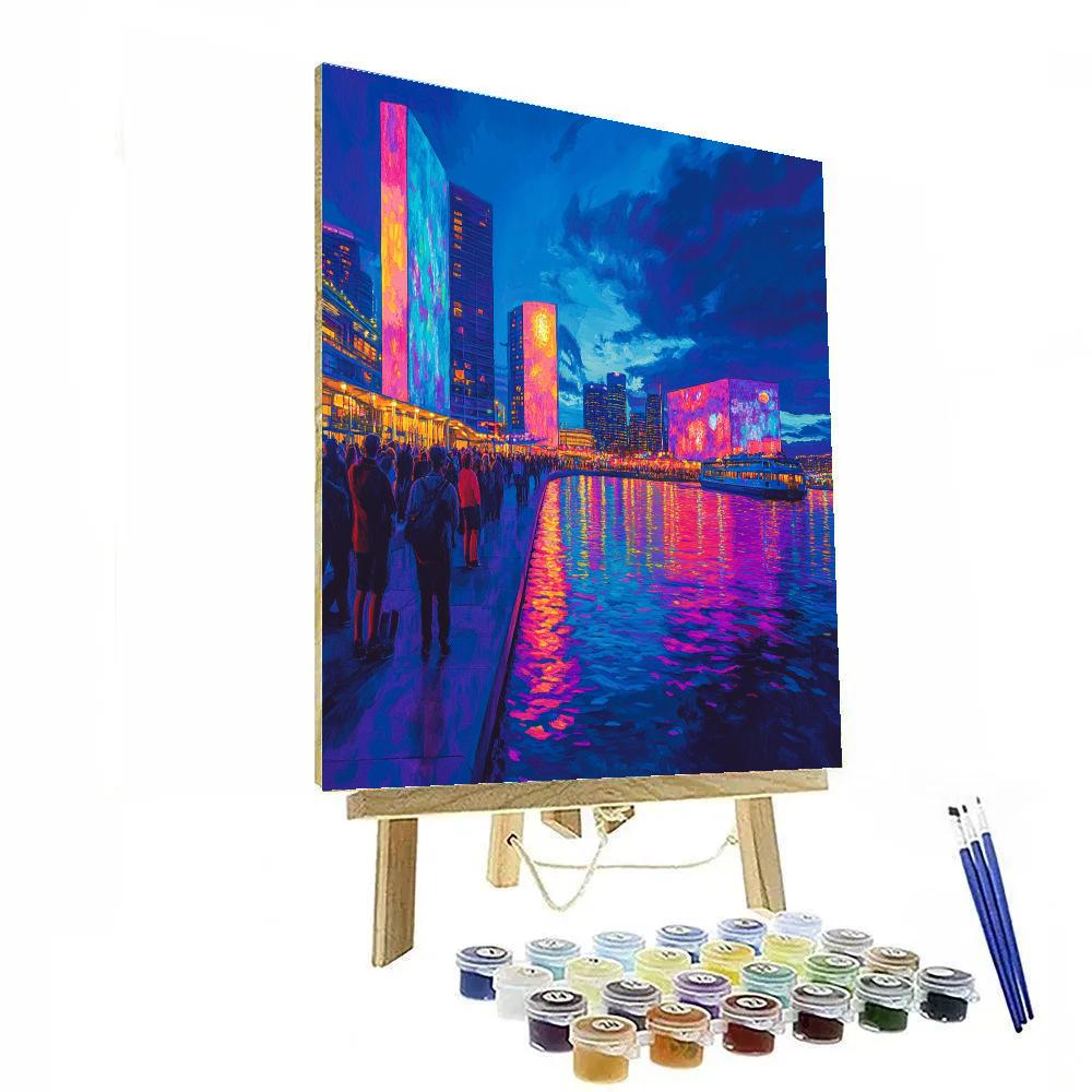 Night Reflections At Vivid Waterfront Darling Harbour Sydney Australia DIY paint by numbers