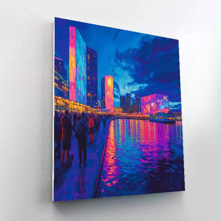 Night Reflections At Vivid Waterfront Darling Harbour Sydney Australia DIY paint by numbers