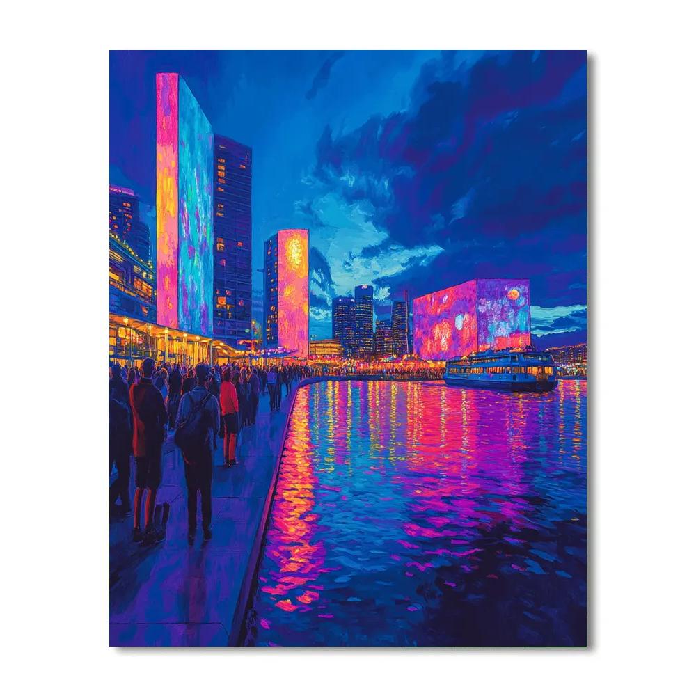 Night Reflections At Vivid Waterfront Darling Harbour Sydney Australia DIY paint by numbers