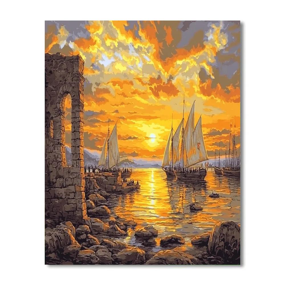 Claude Lorrain Inspired Sunset Harbor With Ships Paint by numbers art