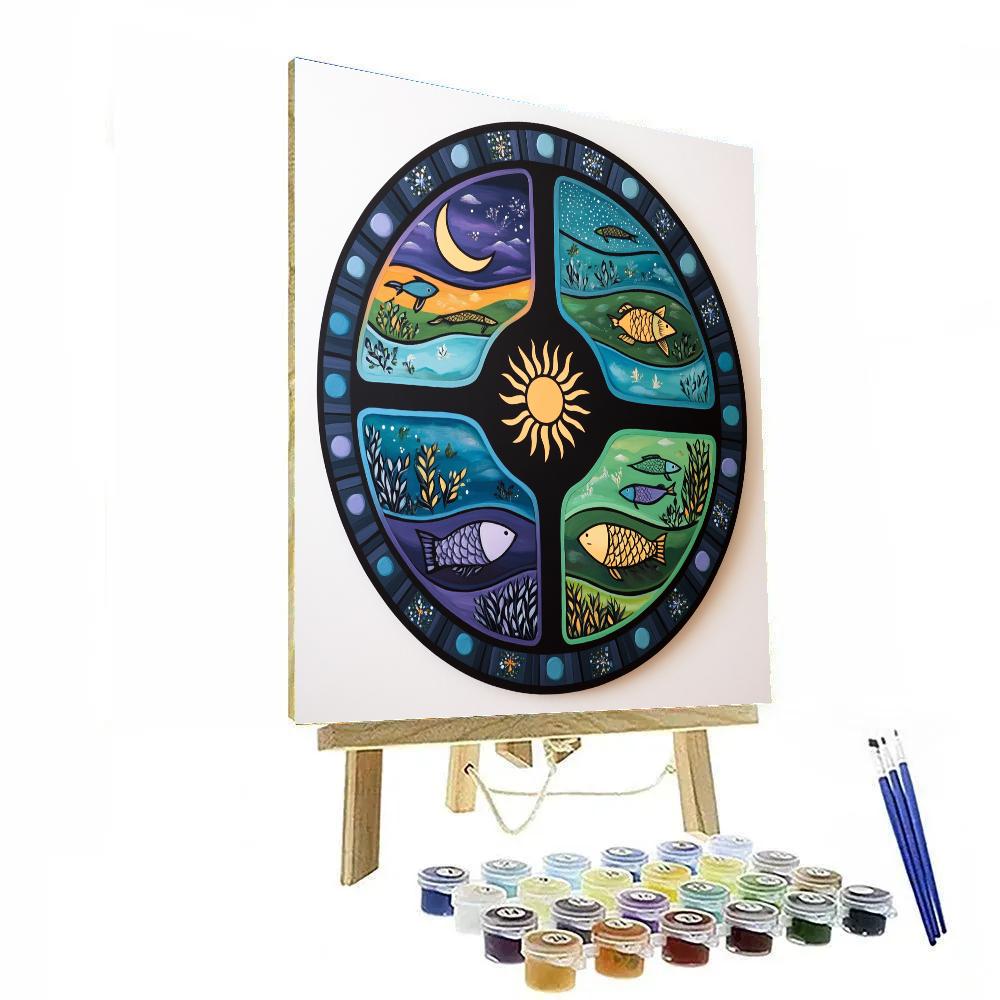 Norval Morrisseau Inspired Turtle Of The Four Waters And Sun Wheel painting number kit