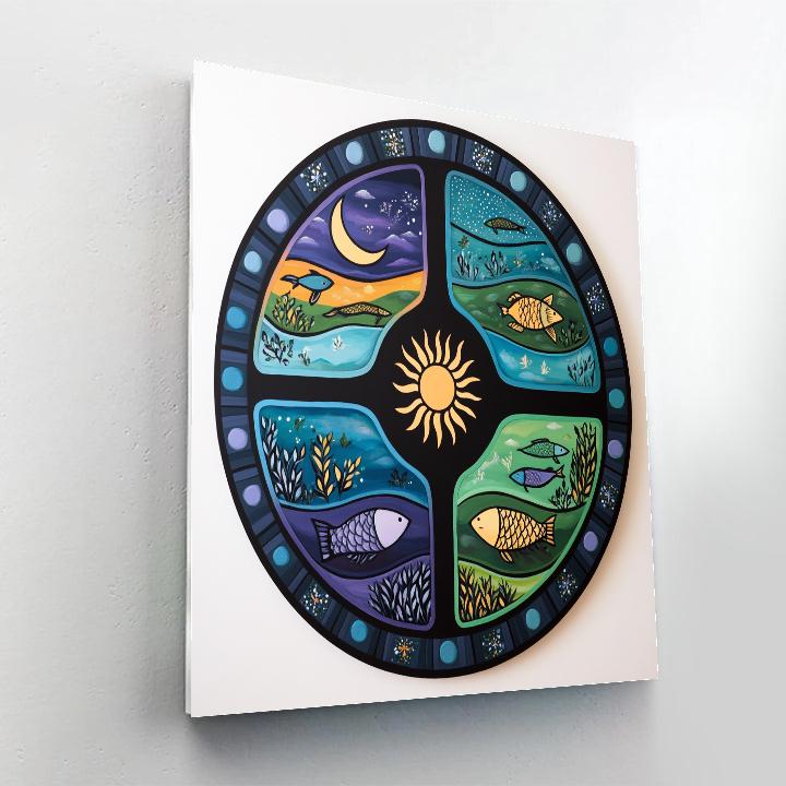 Norval Morrisseau Inspired Turtle Of The Four Waters And Sun Wheel painting number kit