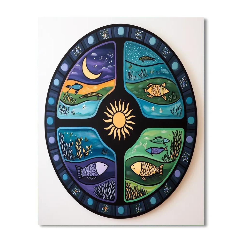 Norval Morrisseau Inspired Turtle Of The Four Waters And Sun Wheel painting number kit