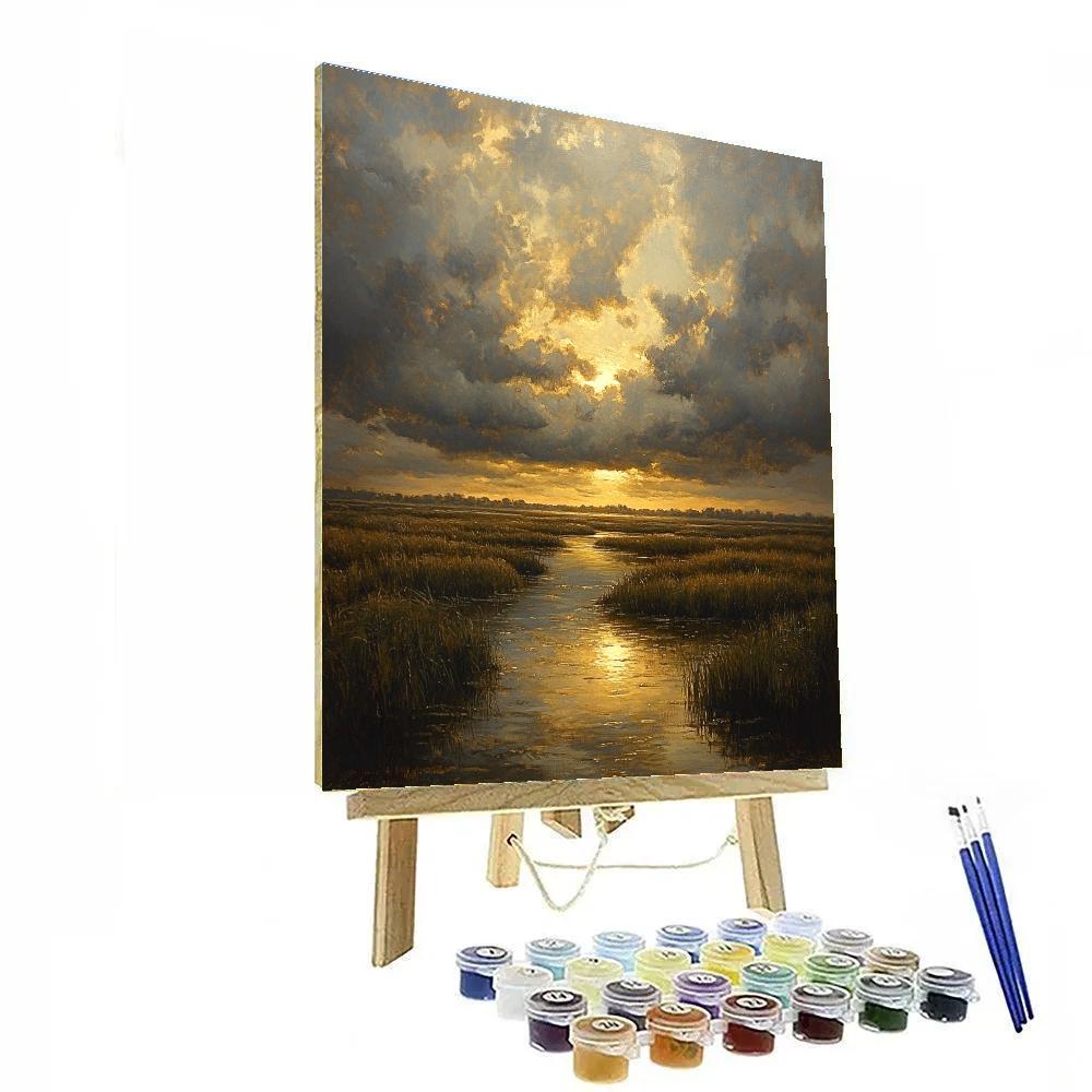 Rembrandt Inspired Eclipse Like Sunbeam Over Marshland painting number kit