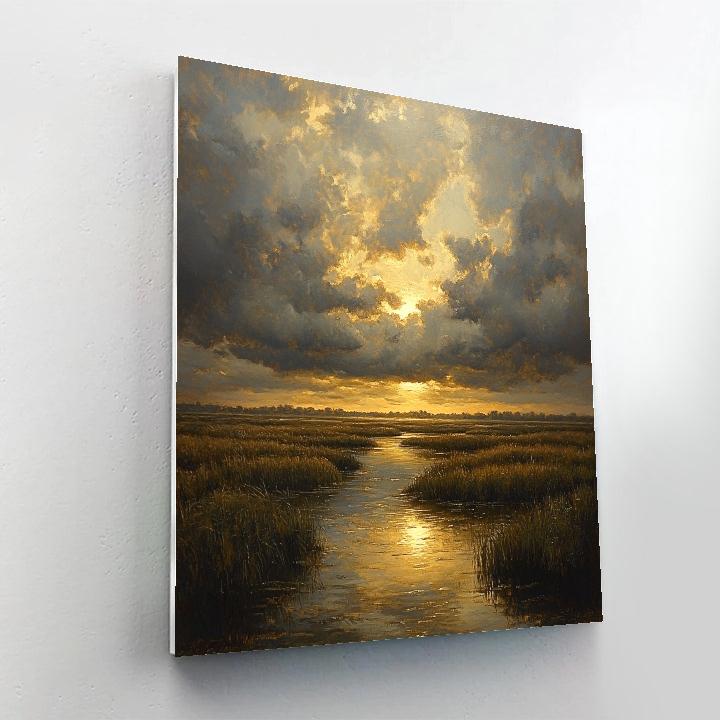 Rembrandt Inspired Eclipse Like Sunbeam Over Marshland painting number kit