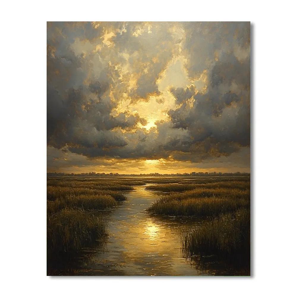 Rembrandt Inspired Eclipse Like Sunbeam Over Marshland painting number kit