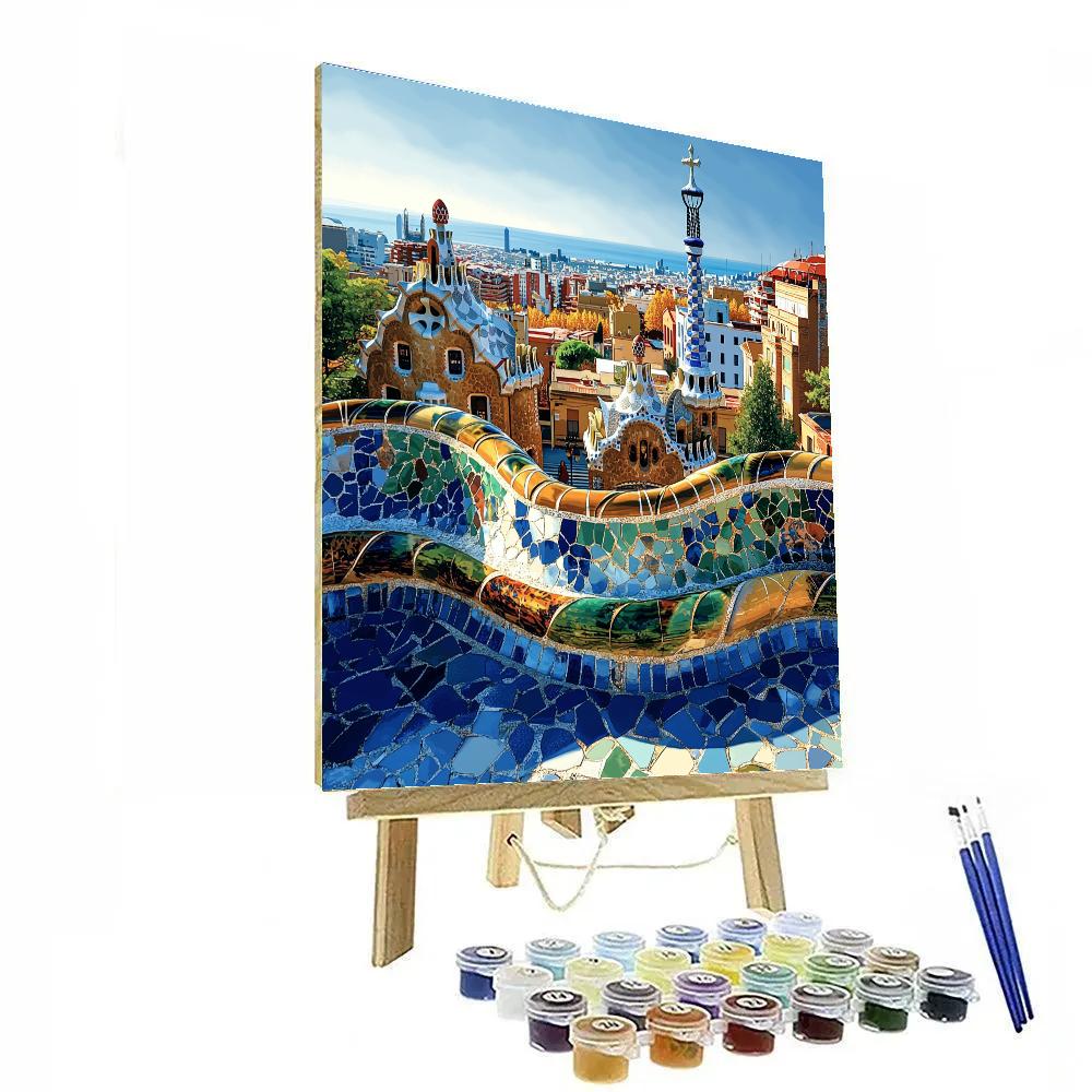 Rooftop View Over Park Guell Barcelona Spain paint by numbers