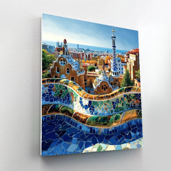 Rooftop View Over Park Guell Barcelona Spain paint by numbers