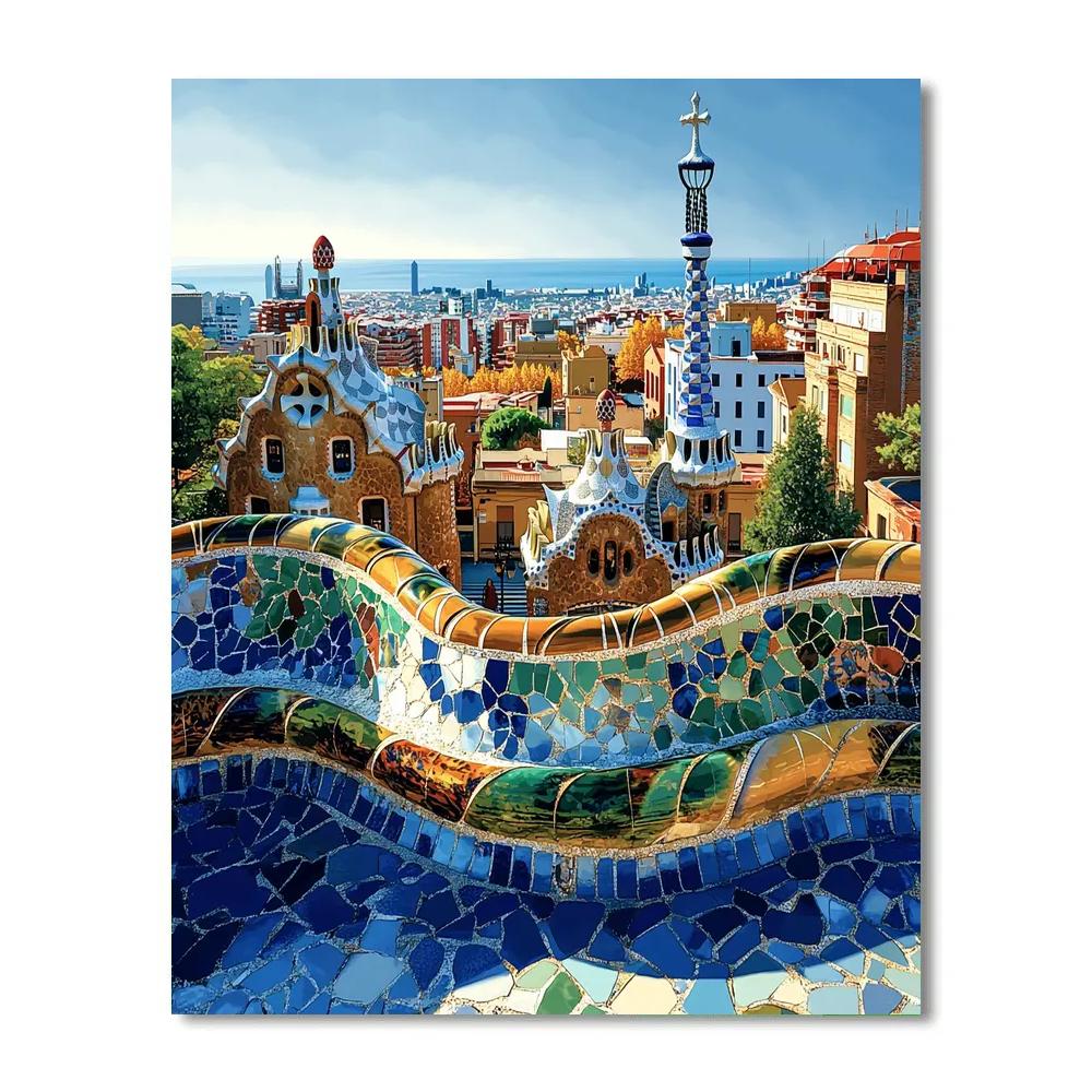Rooftop View Over Park Guell Barcelona Spain paint by numbers