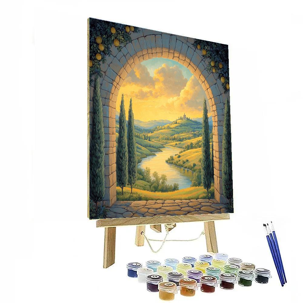 Raphael Inspired Aureate Archway Over A Meandering River paint by numbers