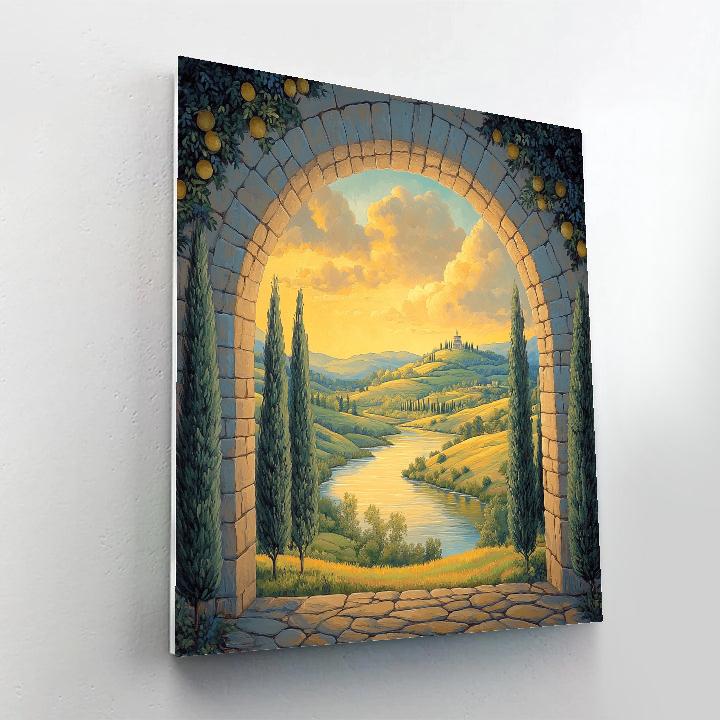 Raphael Inspired Aureate Archway Over A Meandering River paint by numbers