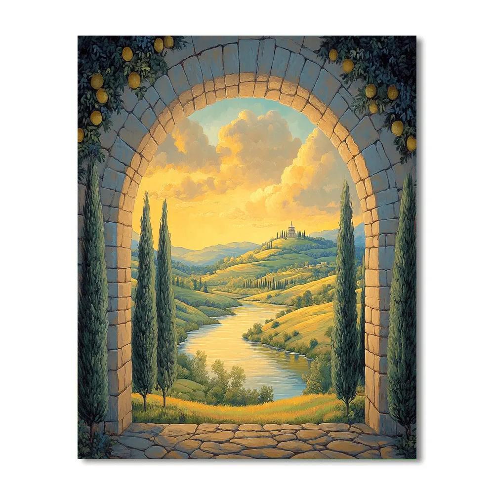 Raphael Inspired Aureate Archway Over A Meandering River paint by numbers