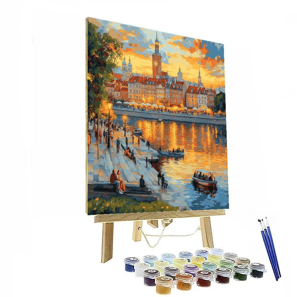 Golden Hour At Stare Miasto Riverbank Warsaw Poland painting number kit