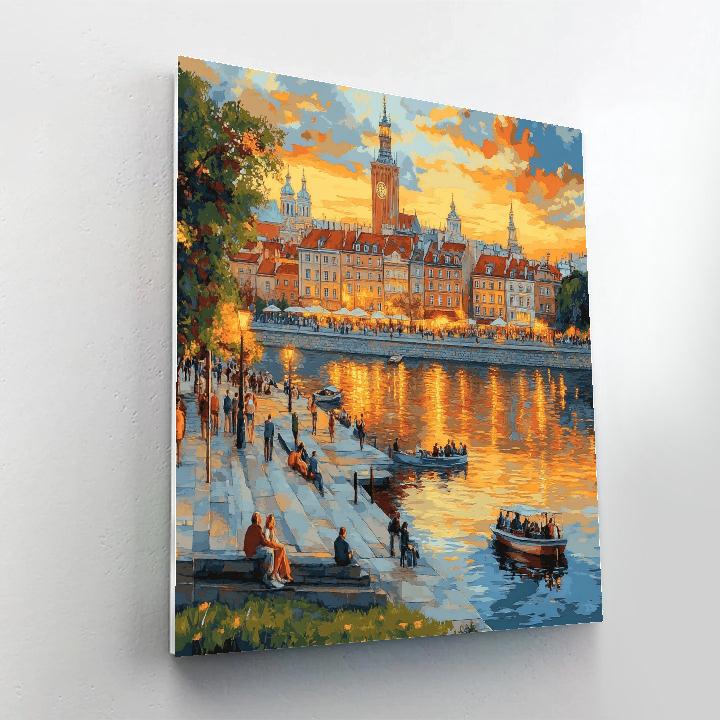 Golden Hour At Stare Miasto Riverbank Warsaw Poland painting number kit