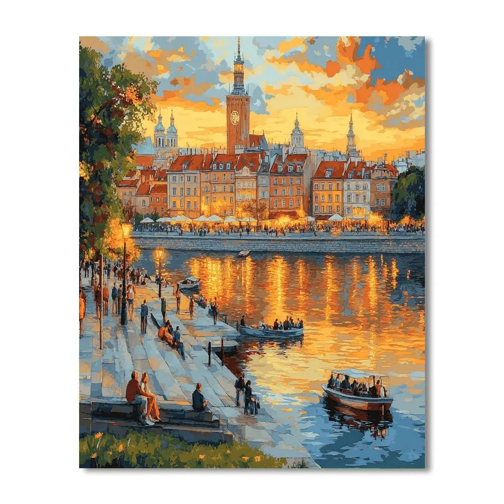 Golden Hour At Stare Miasto Riverbank Warsaw Poland painting number kit