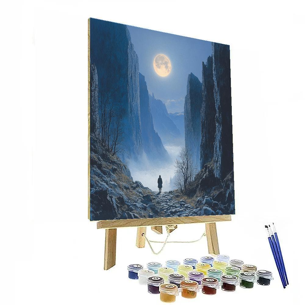 Caspar David Friedrich Inspired Moonlit Mountain Pass paint by numbers