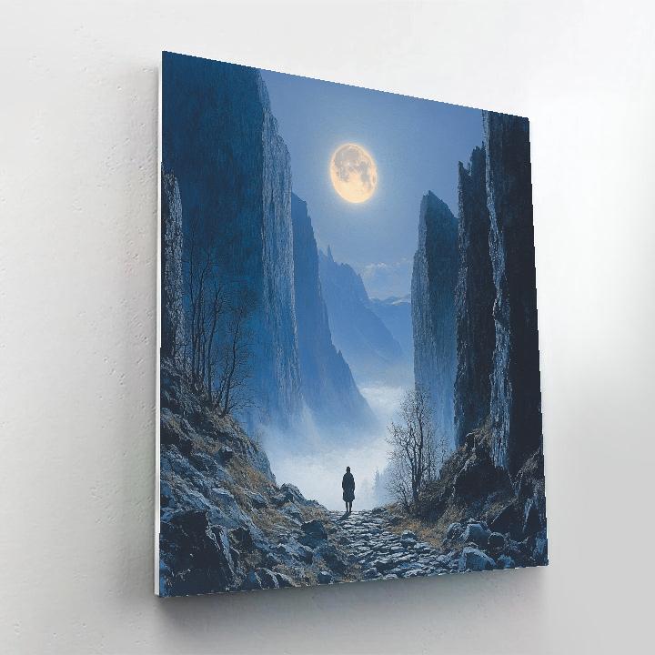 Caspar David Friedrich Inspired Moonlit Mountain Pass paint by numbers
