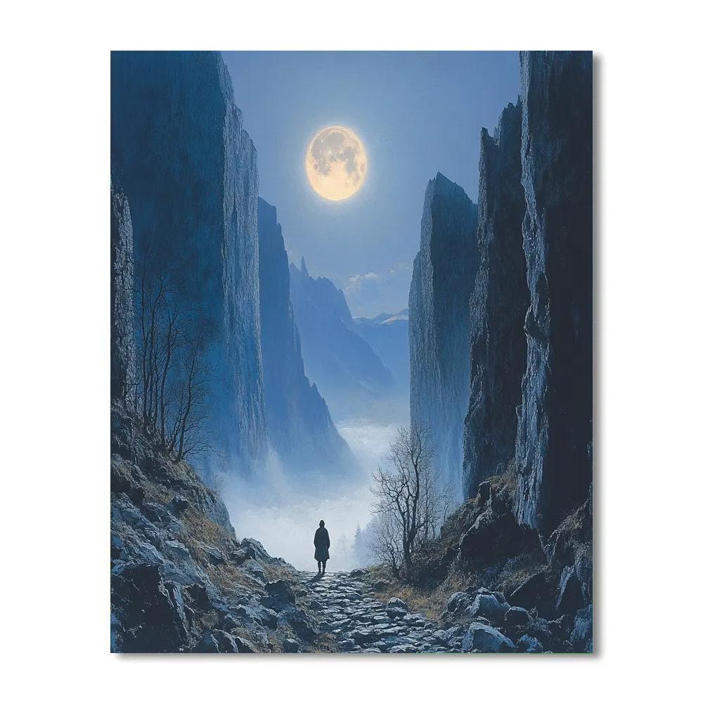 Caspar David Friedrich Inspired Moonlit Mountain Pass paint by numbers