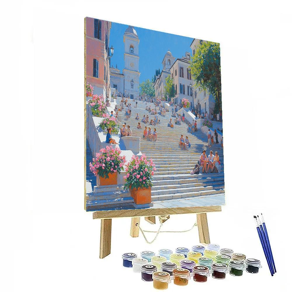 Sunlit Steps Of The Spanish Steps Rome Italy Paint by numbers art
